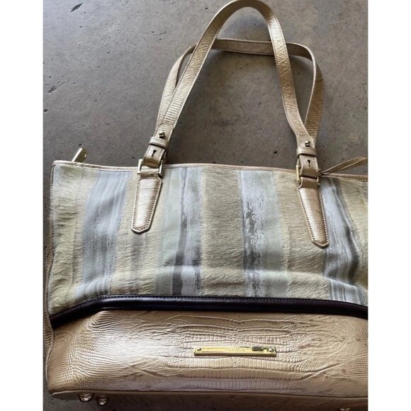 BRAHMIN Medium Classy Asher Leather Shoulder Tote/Bag-Gold Tones W Match Wallet - Picture 4 of 16
